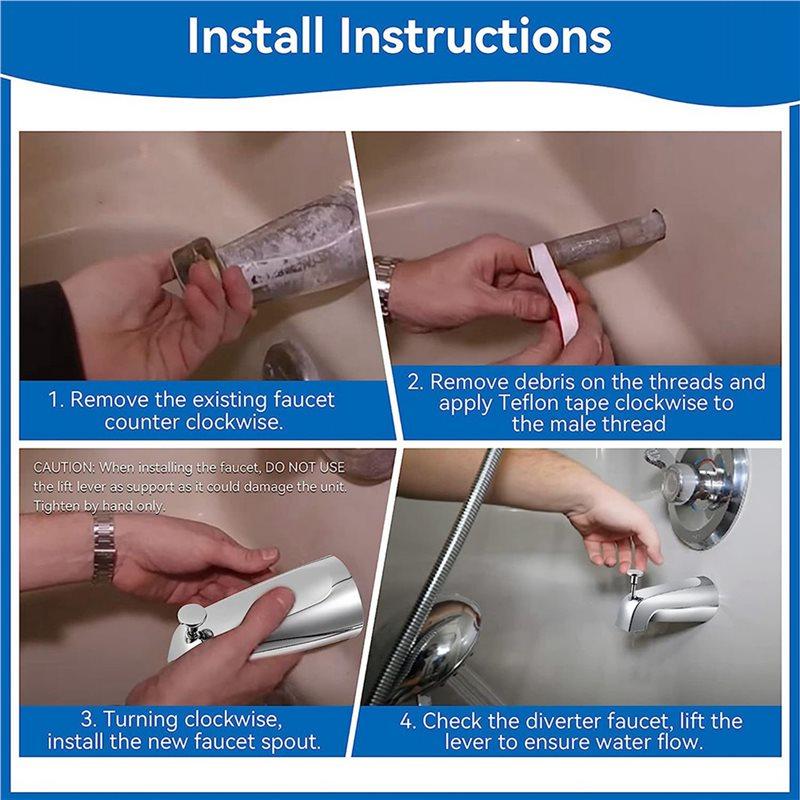 4X Bathroom Tub Spout,5 1/4 Inches Reach Wall Front Mount With Shower Diverter 1/2In IPS Inside Thread Faucet Spout