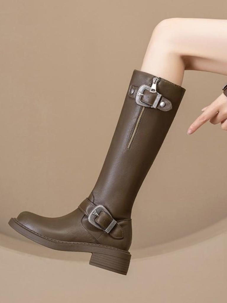 Boots Women's Retro British Style Long Knight Boots 2025 Autumn and Winter New Fashion Belt Buckle High Western Boots
