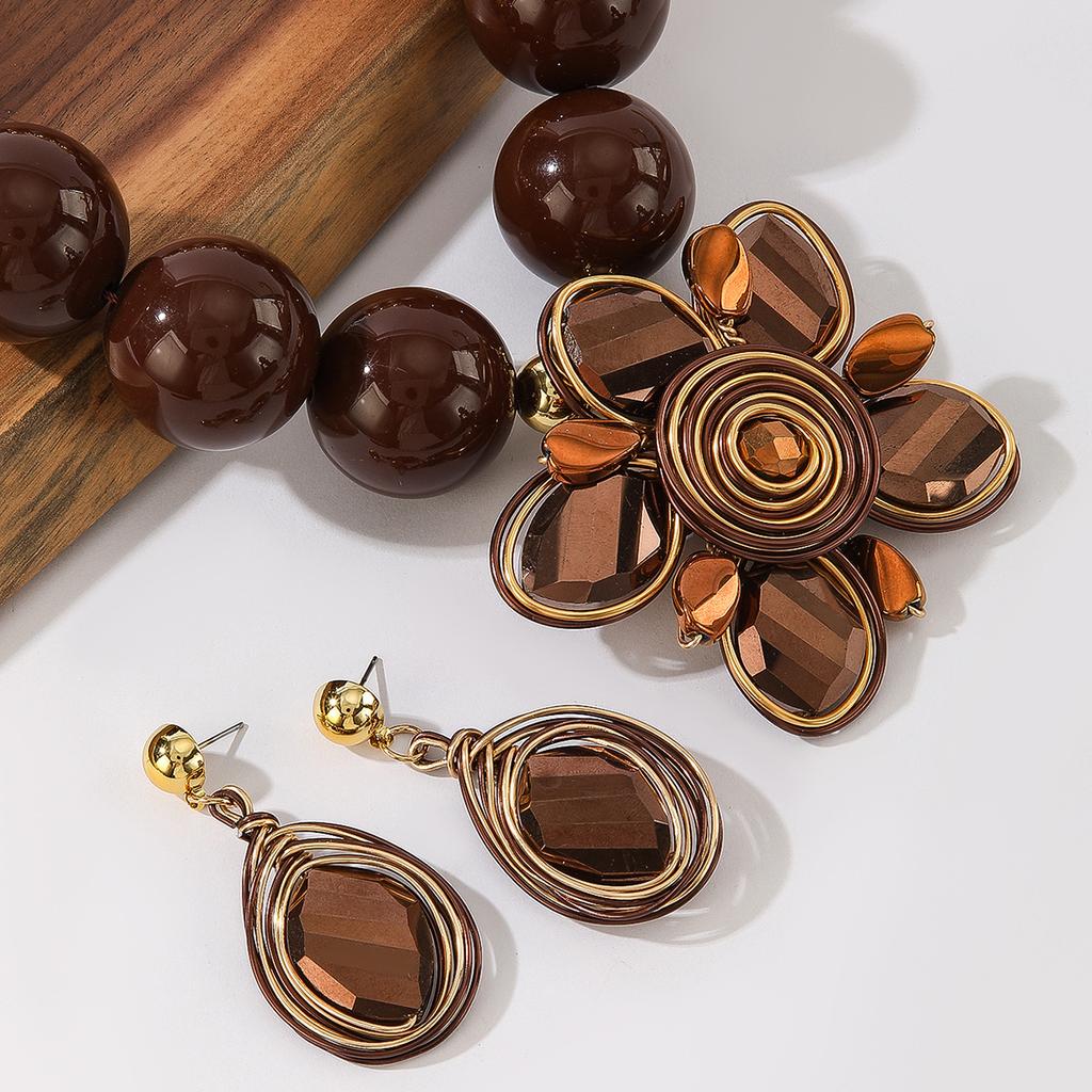 Ethnic Statement Acrylc Beaded Flowers Pendant Necklaces Women Boho Retro Maxi Long Jewelry Accessories