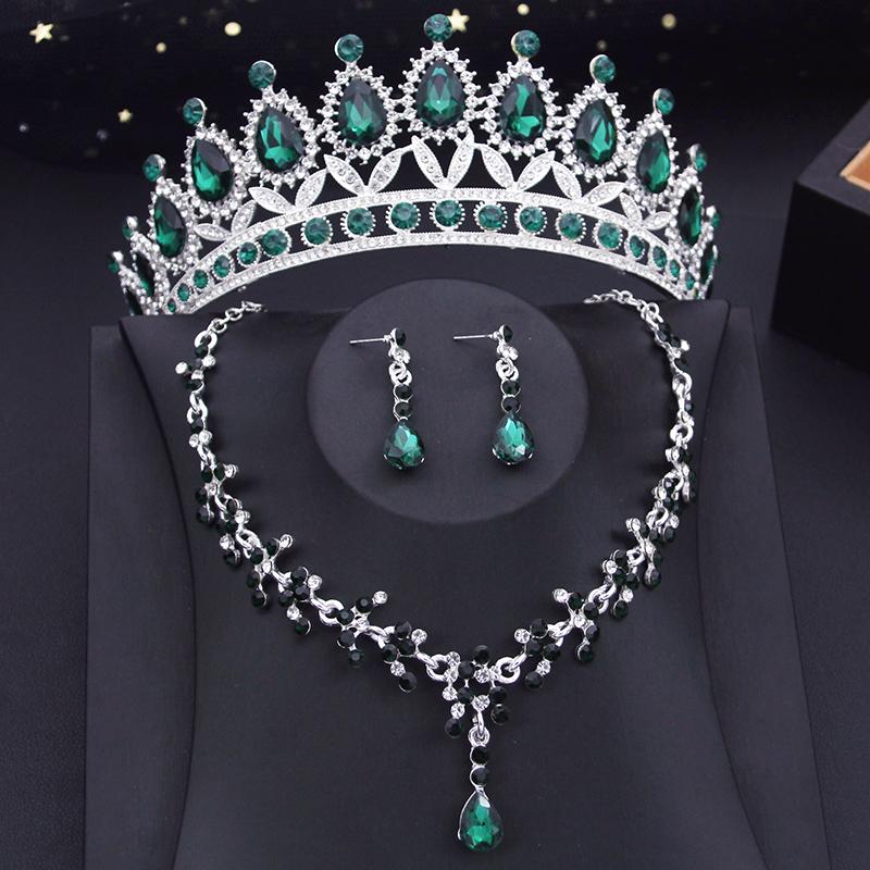 15 Colors Bridal Jewelry Sets for Women Wedding Crown Earrings Tiaras Set Necklace Bride Crown Jewelry Set Costume Accessory