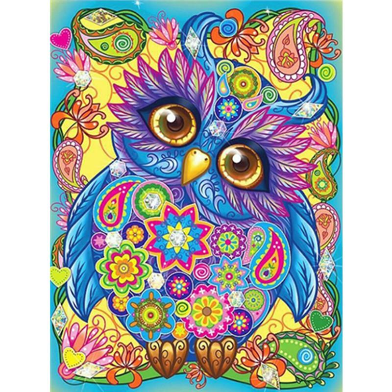 

Полный 5D Diy Алмазная картина Цветная сова Алмазная вышивка Полный вышивки крестом Домашний декор Подарок ручной работы Full Square 40x50cm