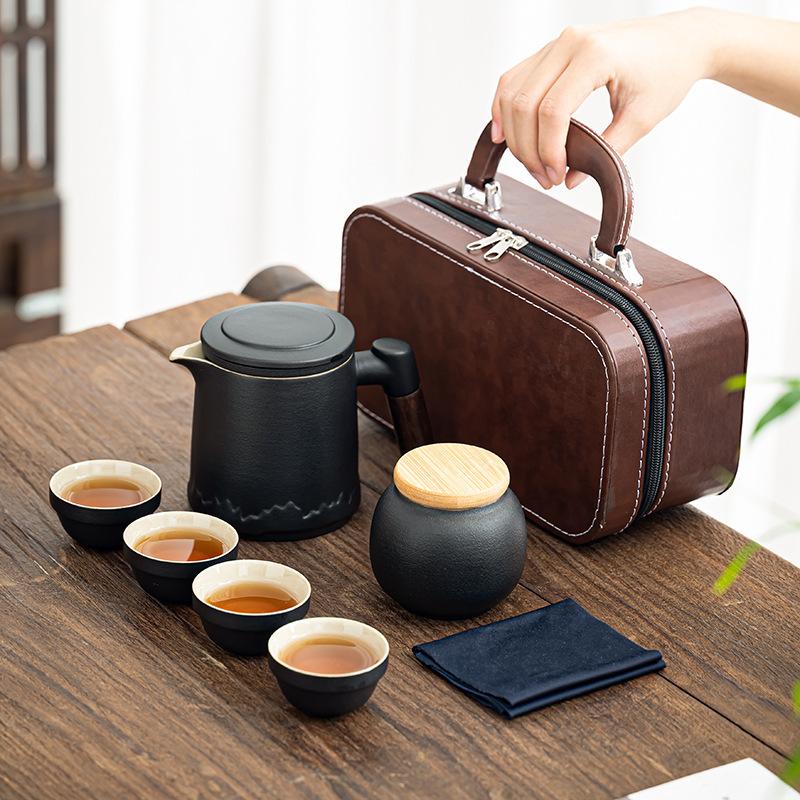 Portable travel tea set, small set, portable outdoor camping, express customer cup, one pot, four cups, teapot business gift.