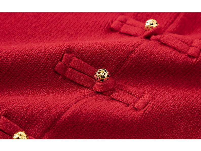 Elegant Plus Size Women's Red Jacket - New Chinese National Style, Autumn 2025 Knitwear, Style 22115