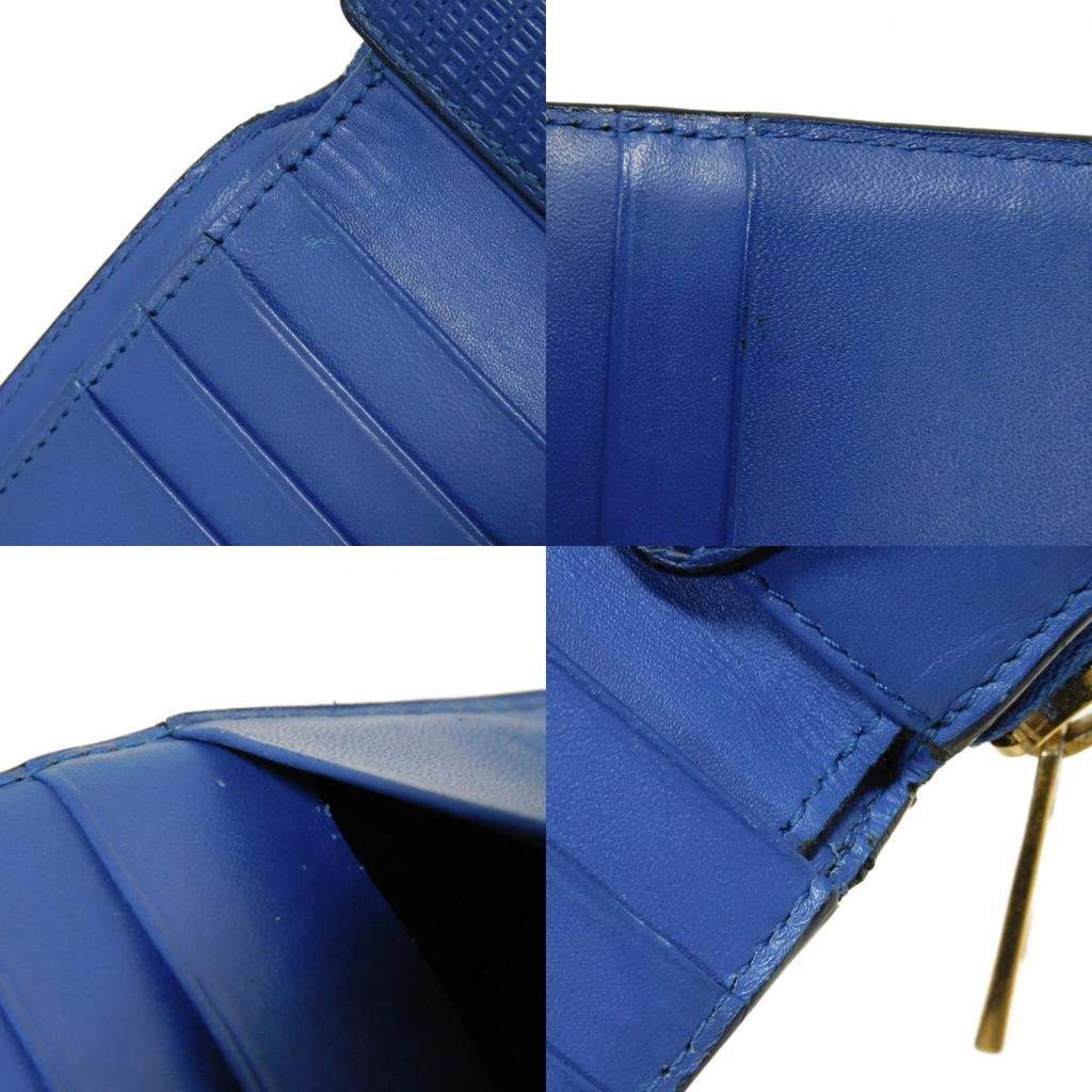 Used 12695 Linen Zip Compact Wallet 7942 Textured Calfskin Zip Around Anagram Embossing Blue Unisex from Japan AUTHENTIC