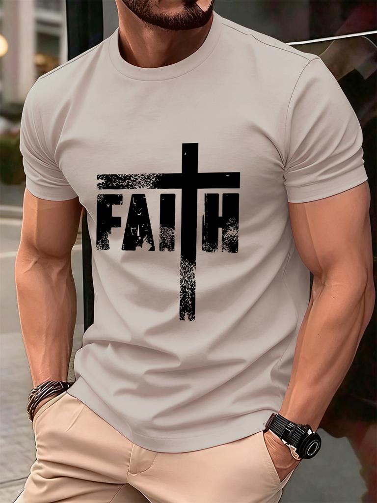 Faith The Cross Printed Cotton TShirts Mens Summer Short Sleeve Comfortable T Shirt Soft Oversized ONeck Tops Basic Clothes