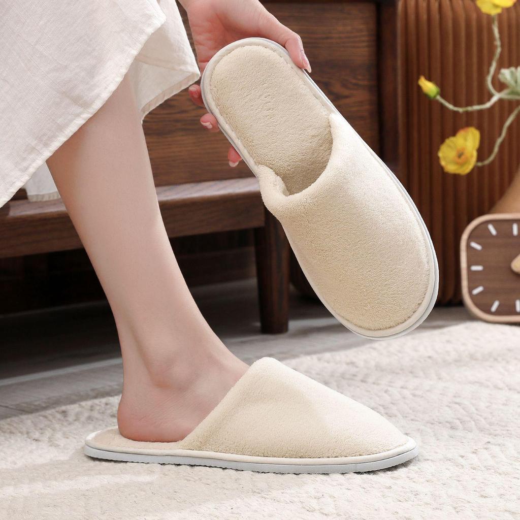 Five-Star Coral Fleece Non-Slip Thickened Disposable Slippers for Hotels, Guesthouses, or Home Use