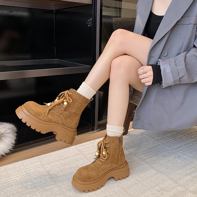 Short Boots Children's 2025 Autumn New Retro Thick-soled Beaded Straps Short Boots Soft-soled Fashion Matte Martin Boots