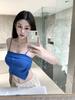 #Summer new sweet wind button splicing sling vest slim and thin women's one-piece top with chest pad