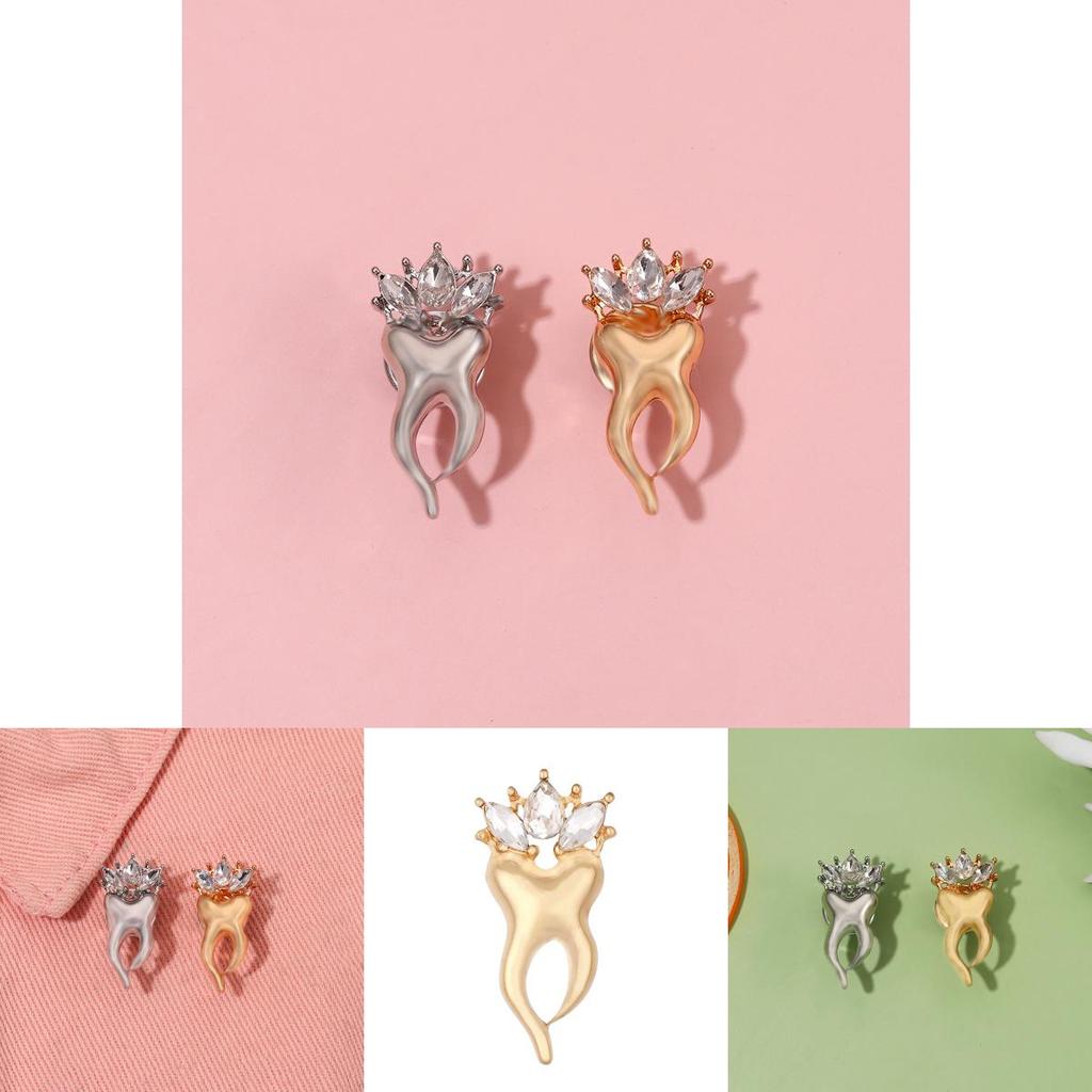Stylish Alloy Teeth Brooch Elegant Crown Design With Shimmering Rhinestones For Unisex Fashion