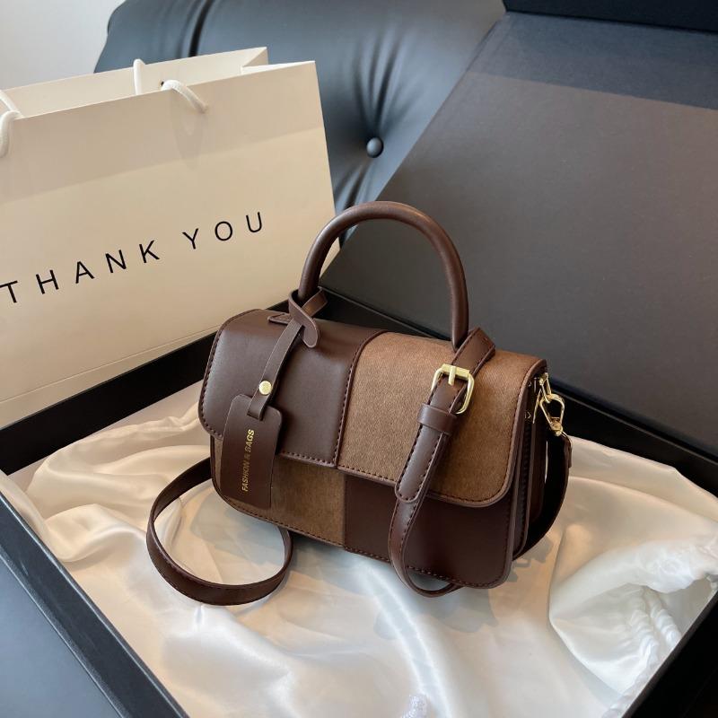 Fashion contrasting color simple handbag new trendy casual small square bag retro shoulder messenger bag bag women