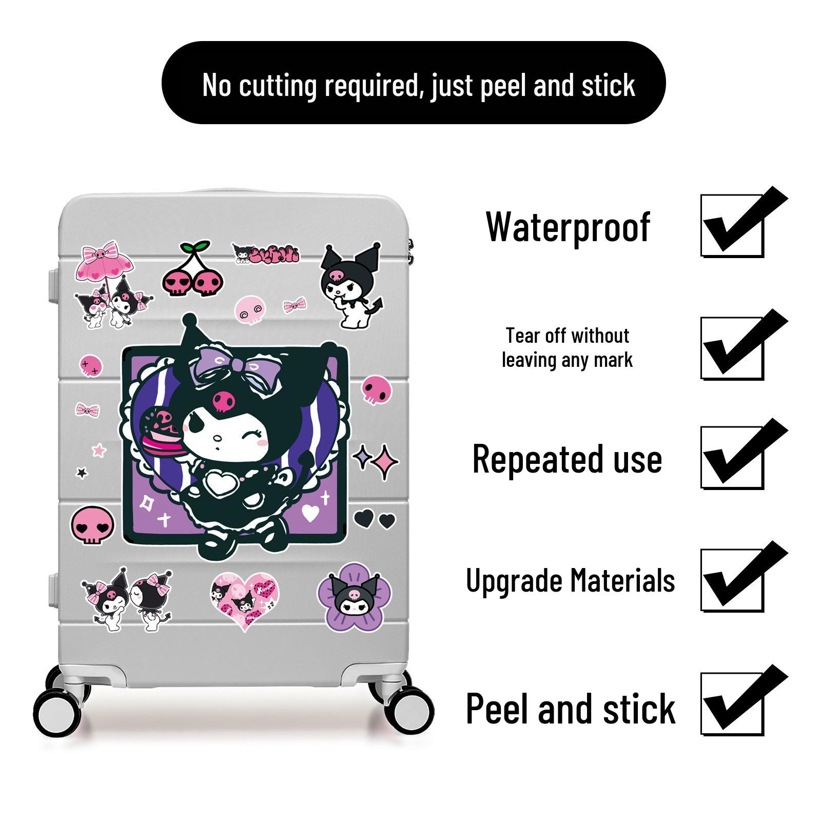 Cartoon Kuromi Suitcase & Car Stickers - Fun, Large Decals for Personalizing Trolley Cases and Walls