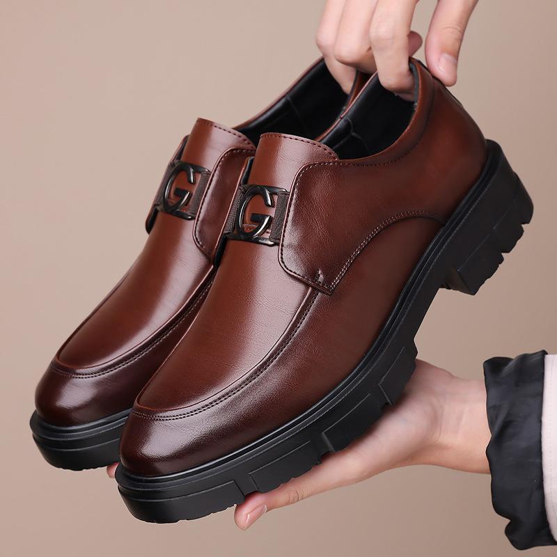 

New men s cowhide formal leather shoes men s business black leather casual one-pedal men s shoes commuter high-end single shoes 44