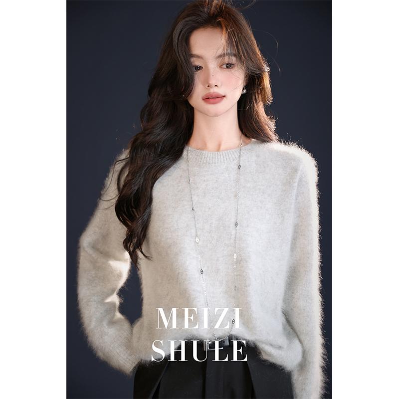 Winter 16-Color Brushed Cashmere Loose Sweater - Women's Round Neck, Outerwear & Layering Piece