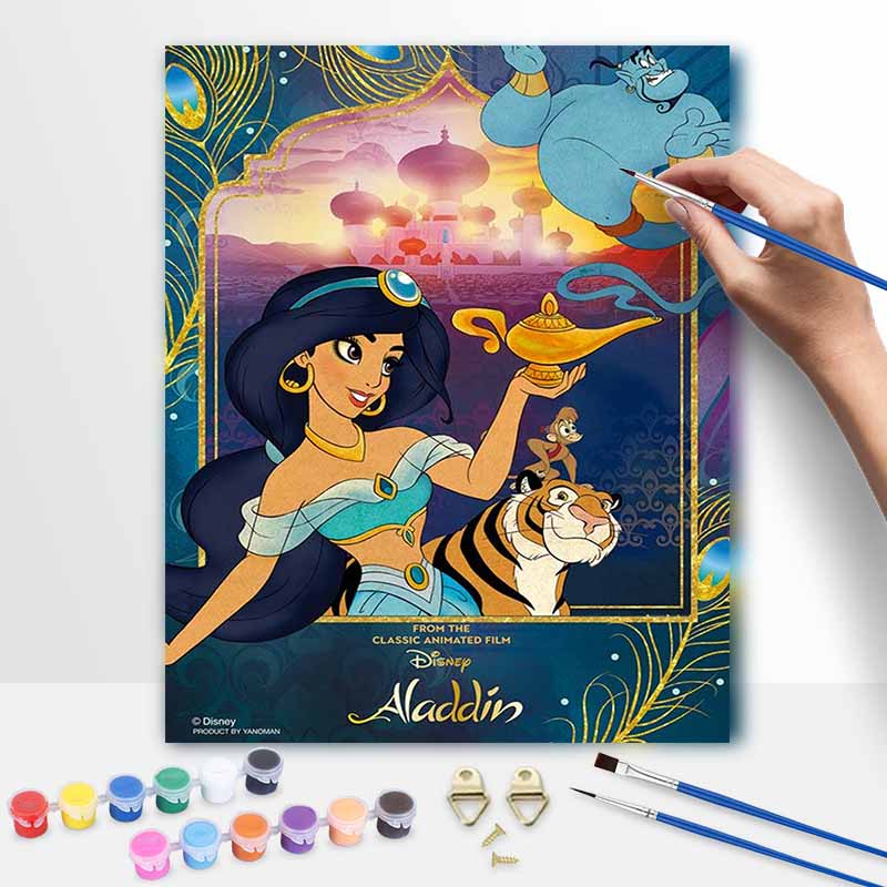 Disney Aladdin Jasmine Genie oil painting art set handmade diy gift home decoration 20x30cm