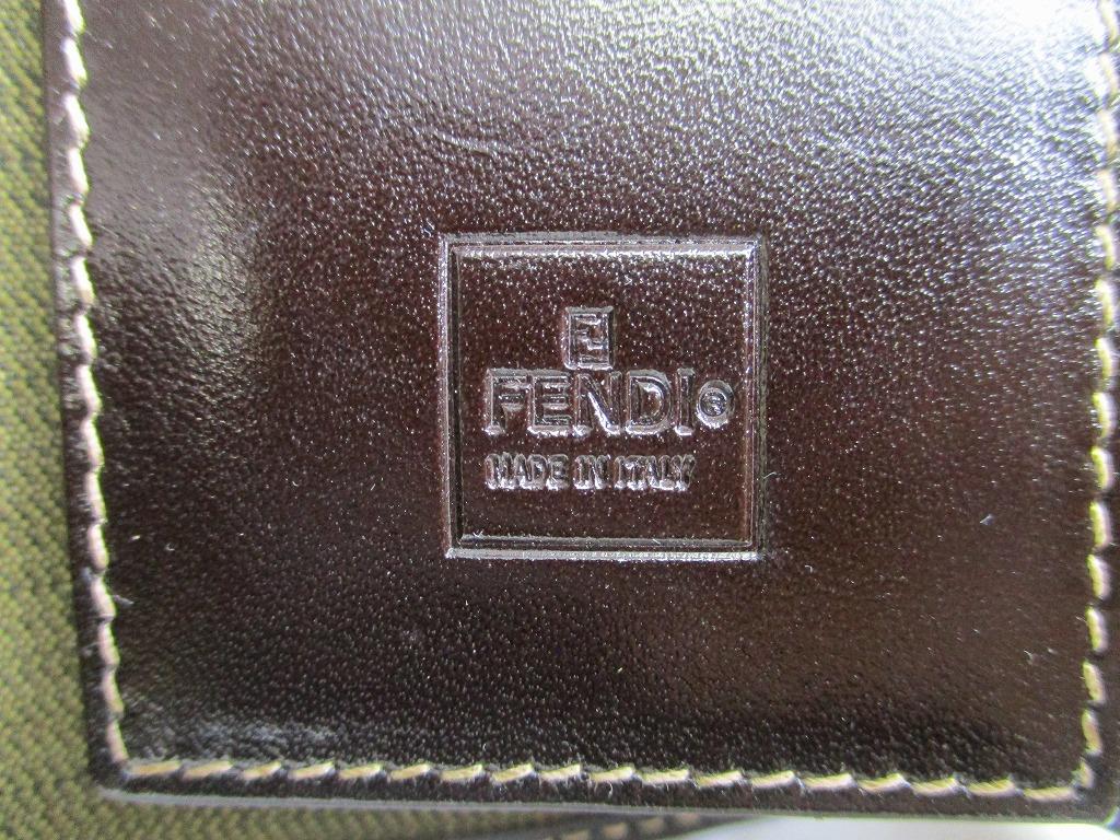 Authentic FENDI Zucca Khaki Canvas Dark Brown Leather 6pics Key Chain #a969  Pre-owned