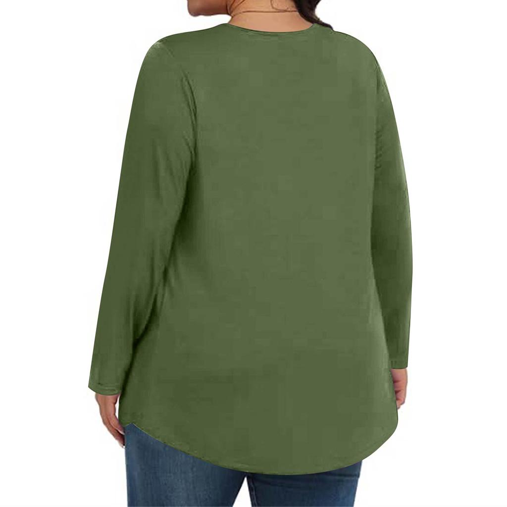 Damen Plus Size Mode Farbe Lässig Falten Rundhals Langarm Oberteil