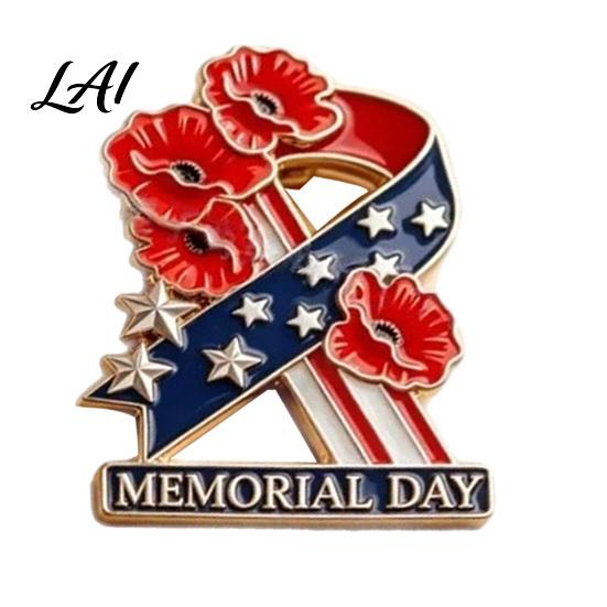 Respect Brooch Memorial Day Flower Pin Commemorative Soldier Patriotic Metal Tribute Wear-Resistant