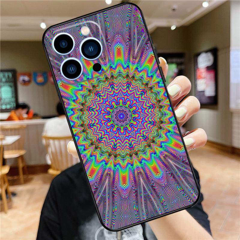 Trippy Tie Dye Floral Mandala Case For iPhone 16 15 11 12 13 14 Pro Max XS XR X 7 8 Plus 12 13 Mini Soft Cover