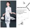 Spring/Summer Retro Ink Print Cheongsam & Trousers Zen Tea Suit - National Style Beauty Salon Workwear.