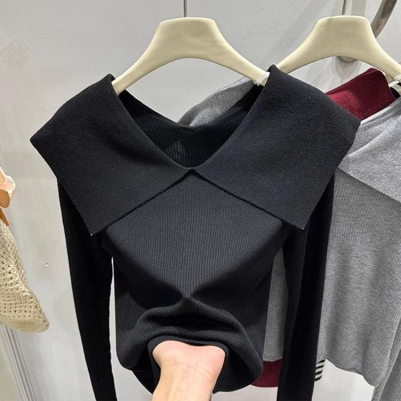 

Fashionable Lapel Striped Sweater, A New Design for Women s Autumn and Winter, with A Youthful and Stylish Base Layer Top One size чёрный