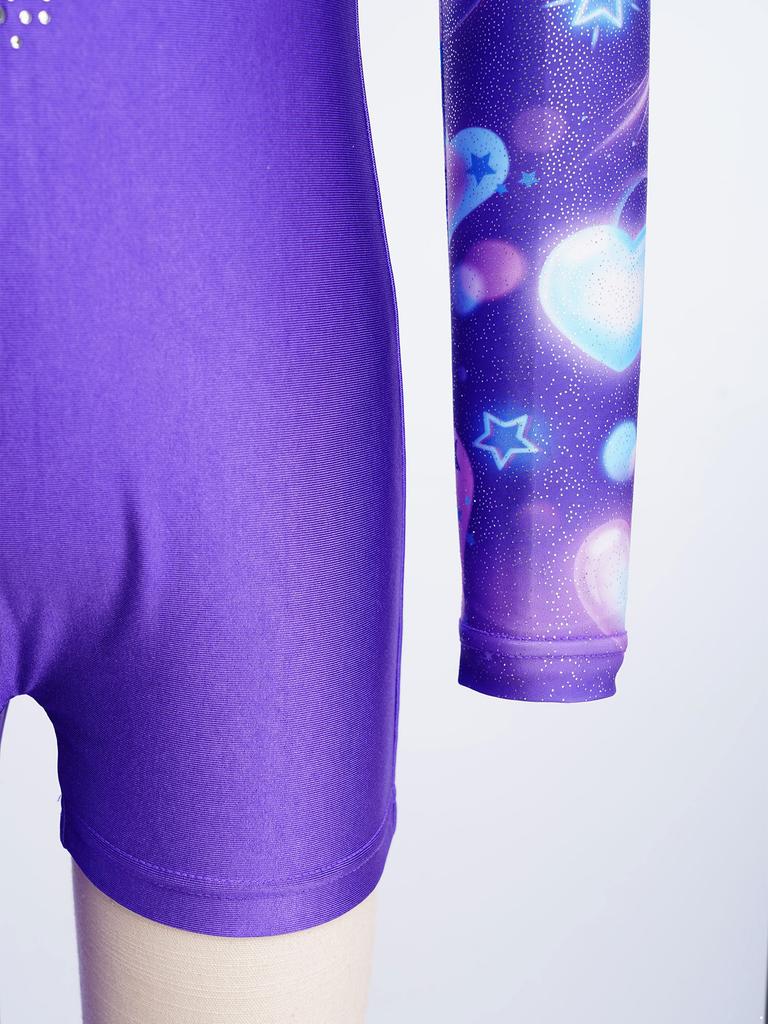 Girls Gymnastics Leotard Sparkly Rhinestone Invisible Zipper Printed Full Length Skating Jumpsuit