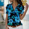 2025 Léto Nová Móda Dámská Květinová Krátký Rukáv Výstřih do V Ležérní Halenka s Knoflíky