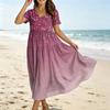 Women Loose Fit Bohemian Style Short Sleeve V Neck Dress with Gradient Floral Print Casual Summer Midi Dress
