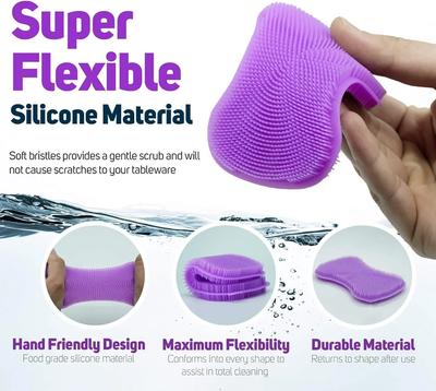 3Pcs Silicone Sponge Brush Pot Pan Dish Silicone Scouring Pads Cleaning Cloths Fruit Wash Brushes Kitchen Sponge Cleaning Tools
