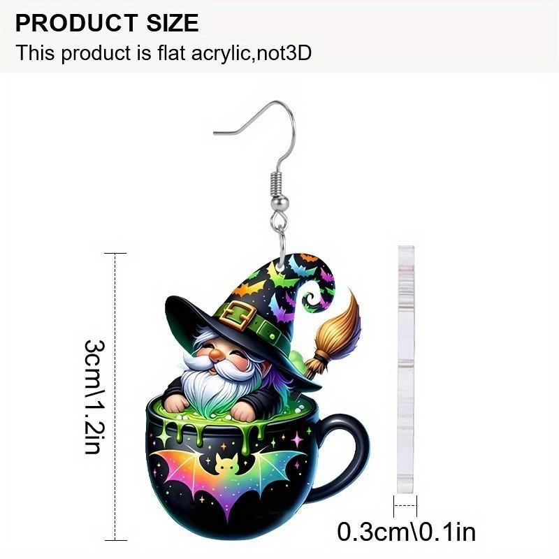 Halloween Tea Themed Cup Wizard Pattern Women Acrylic Earrings For Festival