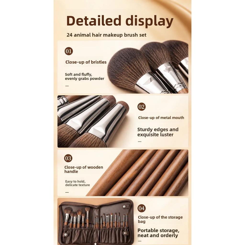 24Pcs Synthetic Animal Hair Makeup Brush Set, Cangzhou Professional Ultra Soft Makeup Brushes for Makeup Artists