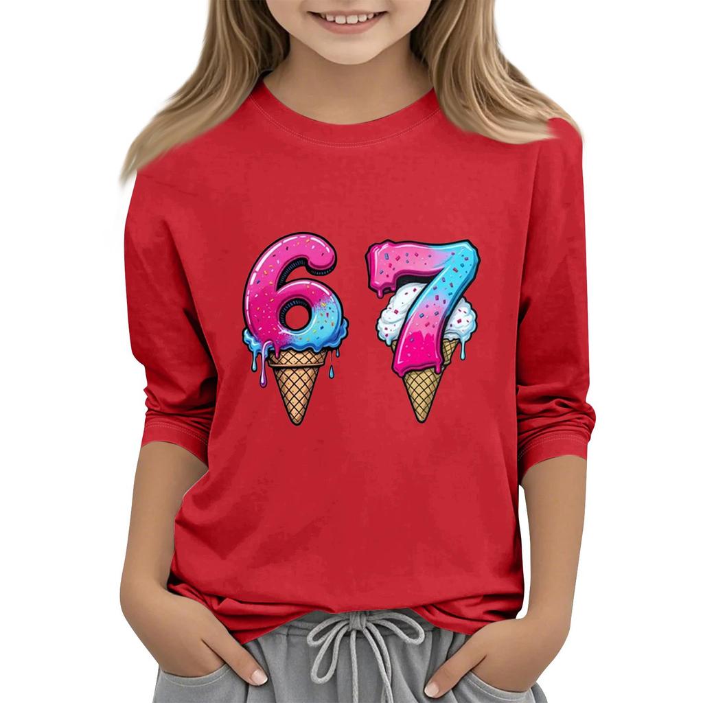 Kinder Mode Dreiviertelärmel Rundhals Bedrucktes Lässiges T-Shirt Top