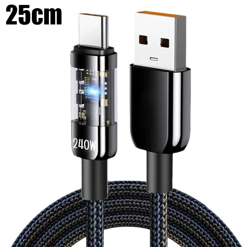 USB A To Type C 240W PD Transparent Fast Charging Cable Data Cord For Mi Huawei Samsung Android Phones USB C Charger Wire