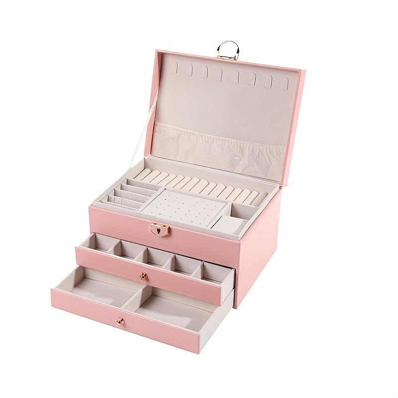 1 szt. Pudełko Organizer na Biżuterię w Stylu Vintage z Zamkiem na Kluczyk, 3-warstwowe, o Dużej Pojemności, do Przechowywania Kolczyków, Pierścionków, Naszyjników, Koralików i Akcesoriów,