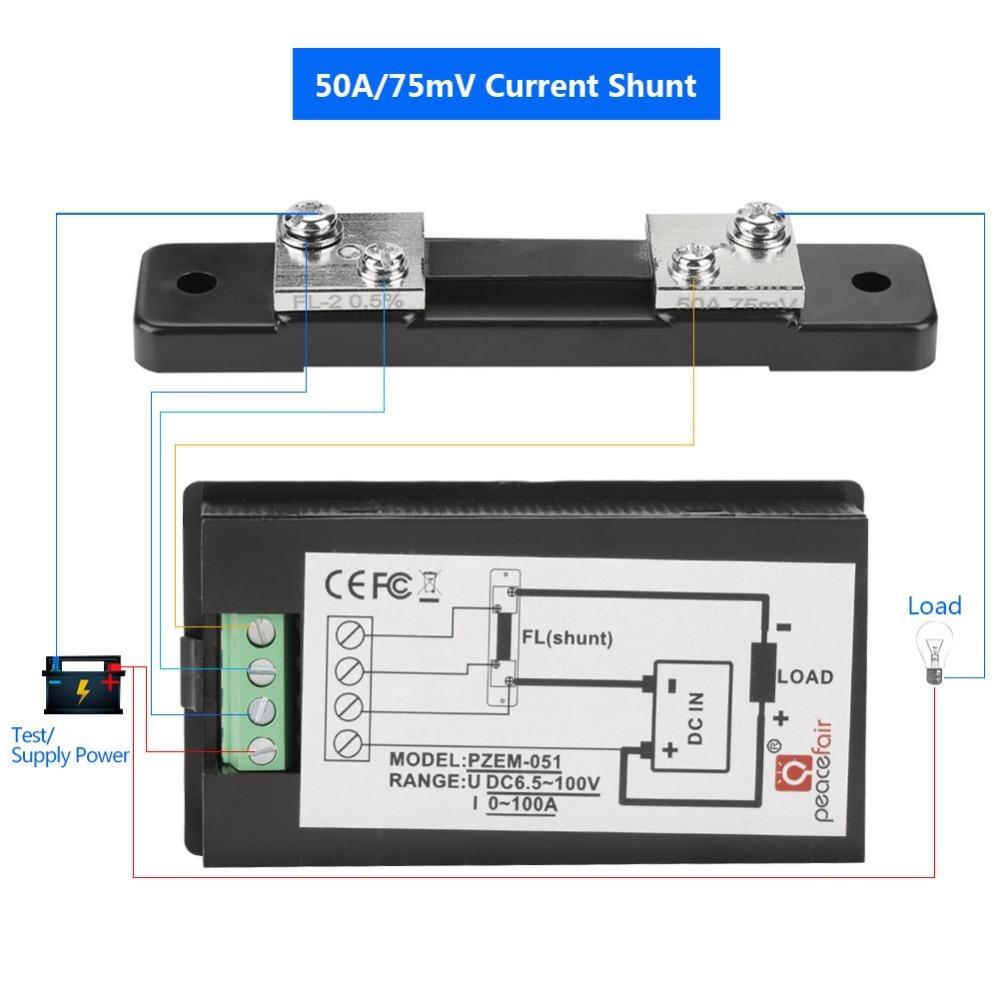 Digitales Amperemeter, Voltmeter, DC 6,5 V-100 V, 100 A, 50 A, 20 A, Multimeter, Leistungsmesser, LCD-Anzeige, Volt, Watt, Leistungsmesser, Energiemesser mit 100 A/75 mV Shunt