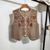 Short Sleeveless Embroidered Knitted Vest for Spring and Summer Fashionable Hollowed-out Crocheted Top Cardigan for Spring and Autumn