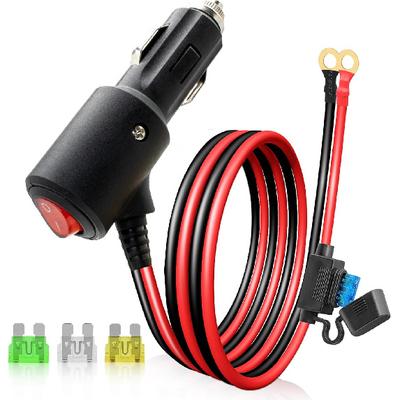 Male Cigarette Lighter Adapter To Battery Ring Terminal 3.3FT 12V/24V, Heavy Duty 12AWG Cigarette Lighter Plug with 15 20 25 30A Fuse, Waterproof