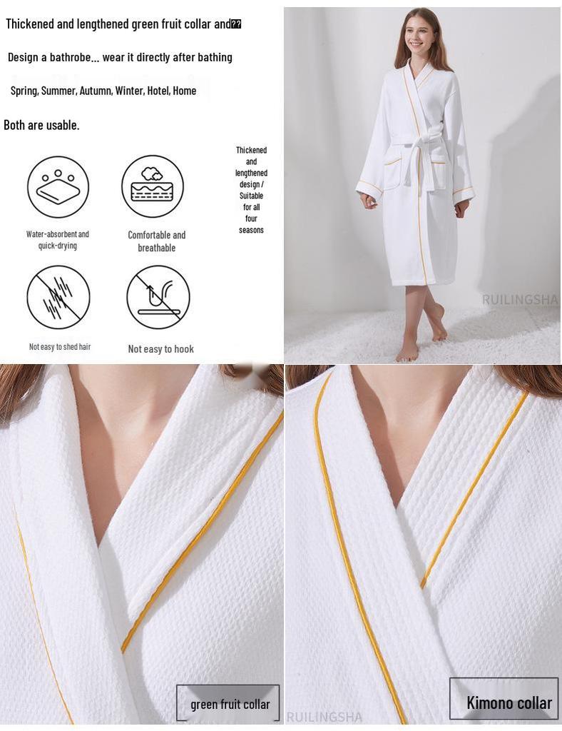 Luxury 5-Star Pure Cotton Bathrobe: Absorbent, Quick-Dry, Long Style for Men, Women, Couples, Suitable for All Seasons.