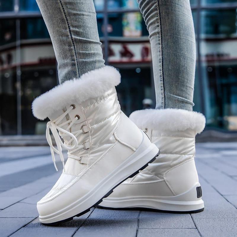 Winter New Woman Warm Snow Boots Waterproof Lace-Up Thicken Plush Winter  Warm Platform Ankle Boots