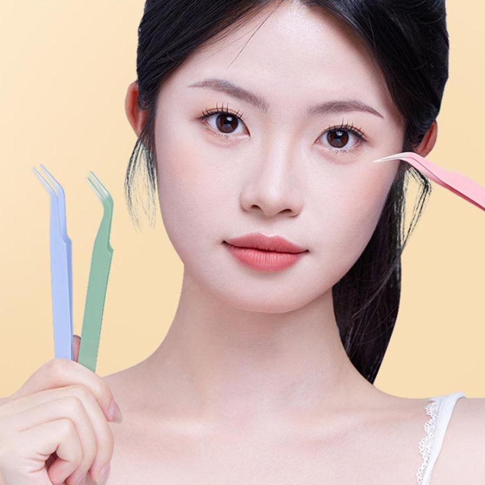 Eyelash Tweezers Steel Colorful Lash DIY Tools Applicator Eyelash Cluster False Makeu T3J1