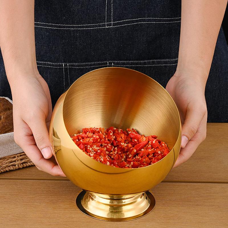 Stainless Steel Oblique Mouthed Sauce Bowl With Lid Hot Pot Buffet Seasoning Basket Bowl Jar Dish Container Salad Spherical Bowl