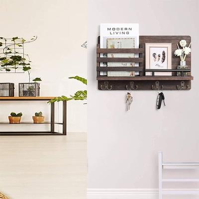 Wooden Wall Rack for Bag Keys, Retro Wall Type Wooden Hanging Shelf, Storage Rack Wall Hooks with Shelf