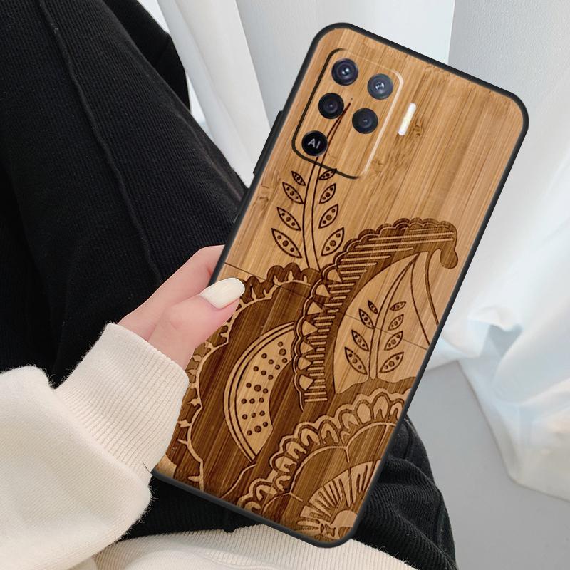 Natural Bamboo Wood Animal Print Case For Oppo A17 A57 A77 A40 A78 A54 A74 A94 A76 A16 A96 A18 A60 A80 A38 A58 A98 A15 A5 Pro
