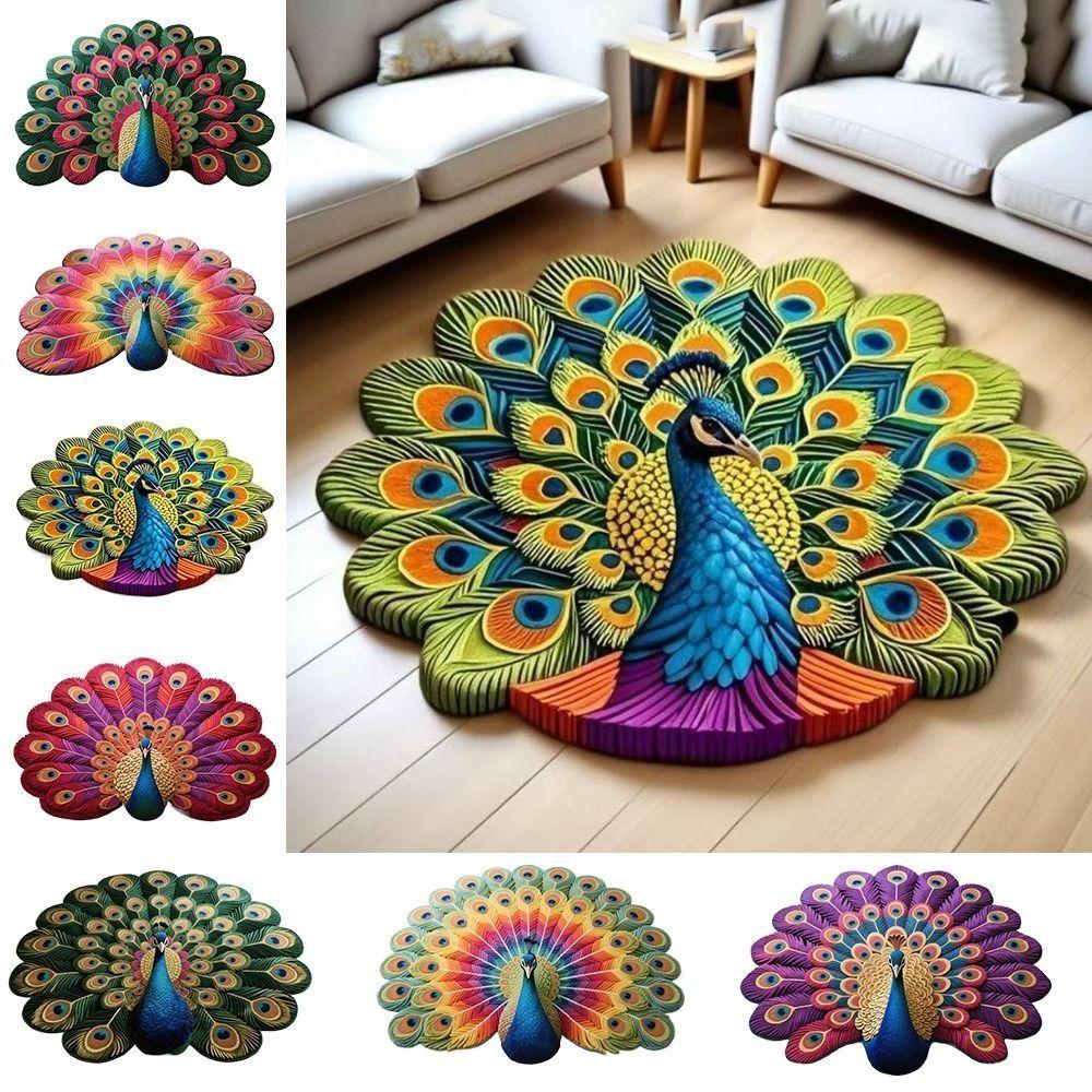 Non-slip Peacock Mat Soft Bathroom Floor Mat Peacock Carpet for Living Room Tea Table Bedside