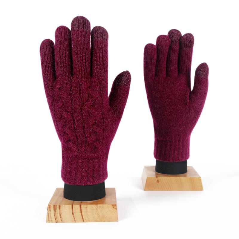 Adult Winter Touch Screen Knitted Gloves for Women Double Layer Plus Velvet Warm Cold proof Five Finger Gloves Riding Anti Slip Gloves for Men