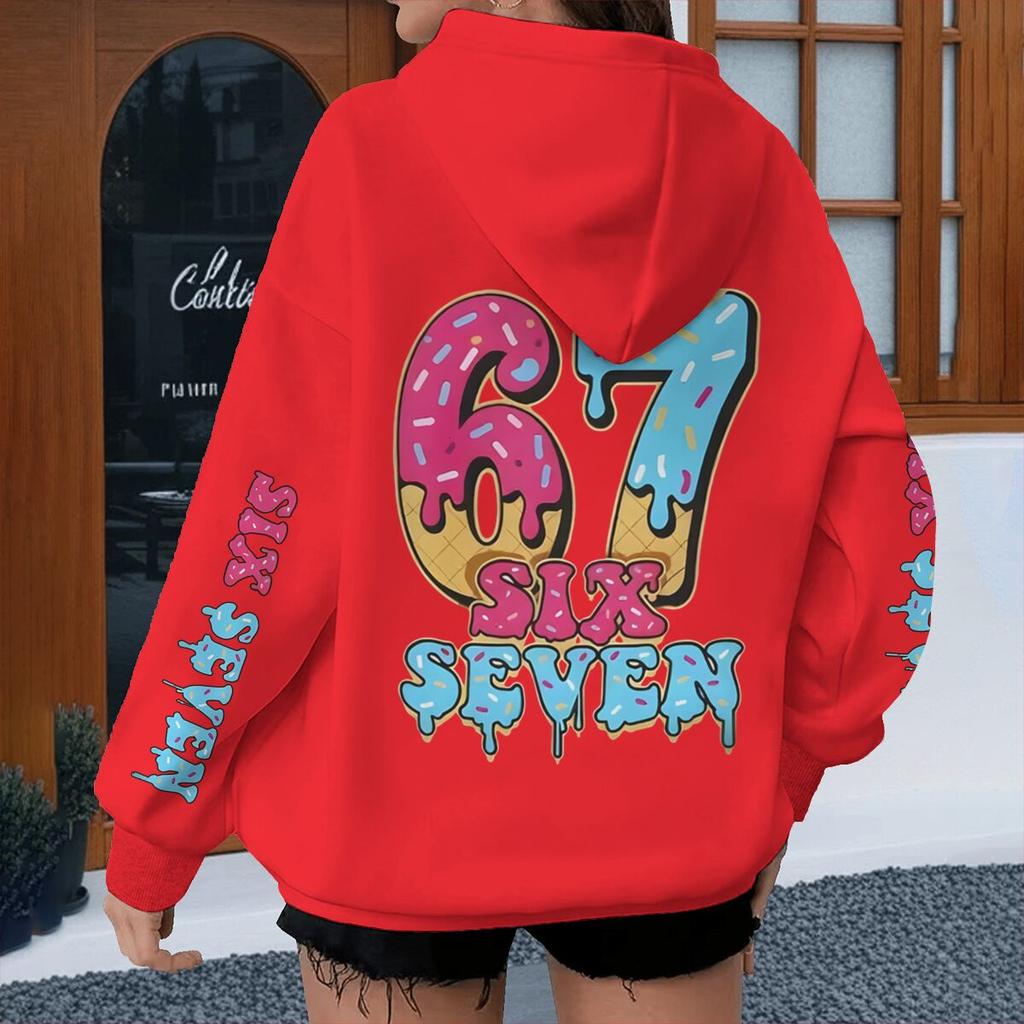 Spring Autumn Ice Cream Style Six Seven Kids Hoodies Boys Number 67 Print Cartoon Streetwear Fun Six Seven Girl Hoody