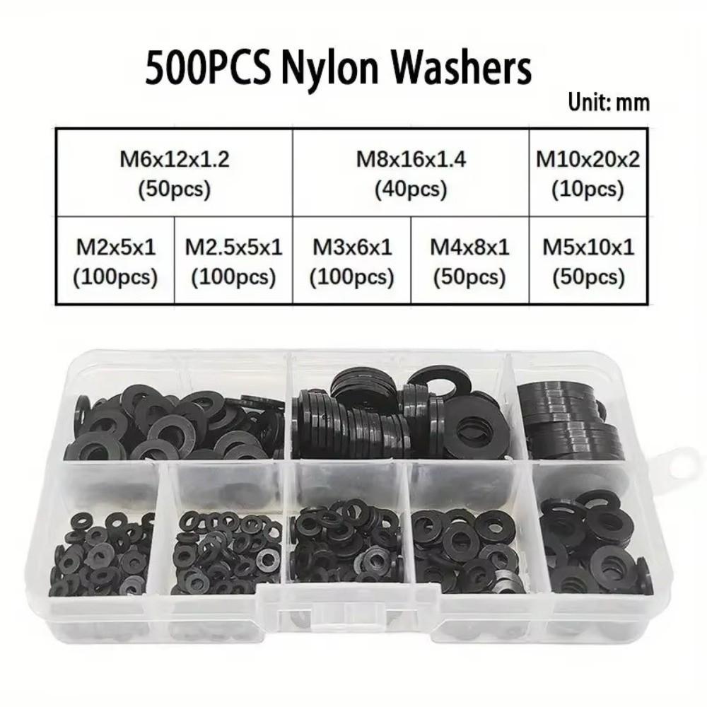 250/500PCS Plastic Sealing Ring White Black Flat Gasket Set New Flat Washer Kit for Screw Bolt