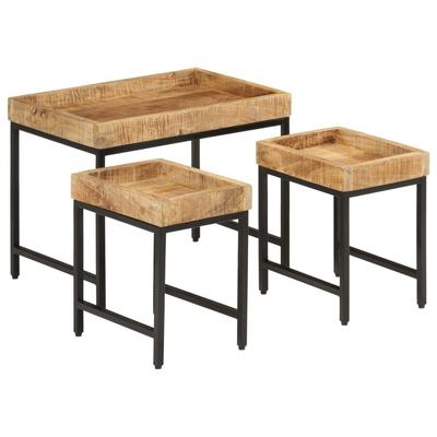Vidaxl Coffee Tables, Nesting Together, 3 Pcs., Mango Wood and Iron