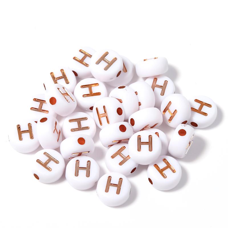 100Pcs 7mm Acrylic Alphabet Beads Rose Gold Letter Loose Flat Round Beads For Jewelry Making Findings DIY Bracelet Earrings Gift