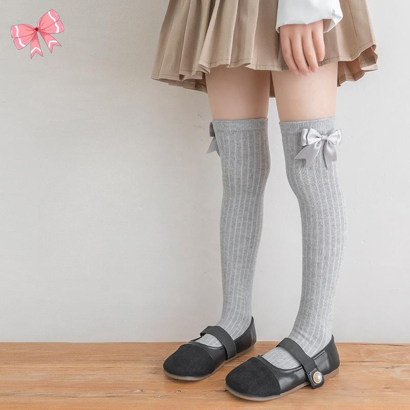 Children's Socks Summer Lolita Wooden Ear Mesh Ribbon Large Bow Mid-tube Socks for Girls