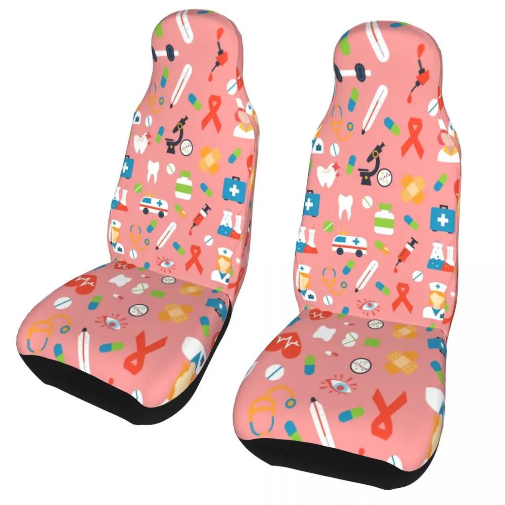 Nurse Hat Heart Pattern Front Auto Seat Cover For Women Print Nursing Car Seat Covers Fit Any Truck Van Rv Suv 2Pc